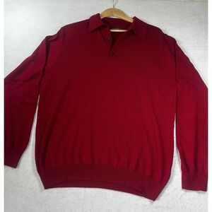 Nordstrom Sweater Mens Large Tall Red Merino Wool Collared Lightweight Italy